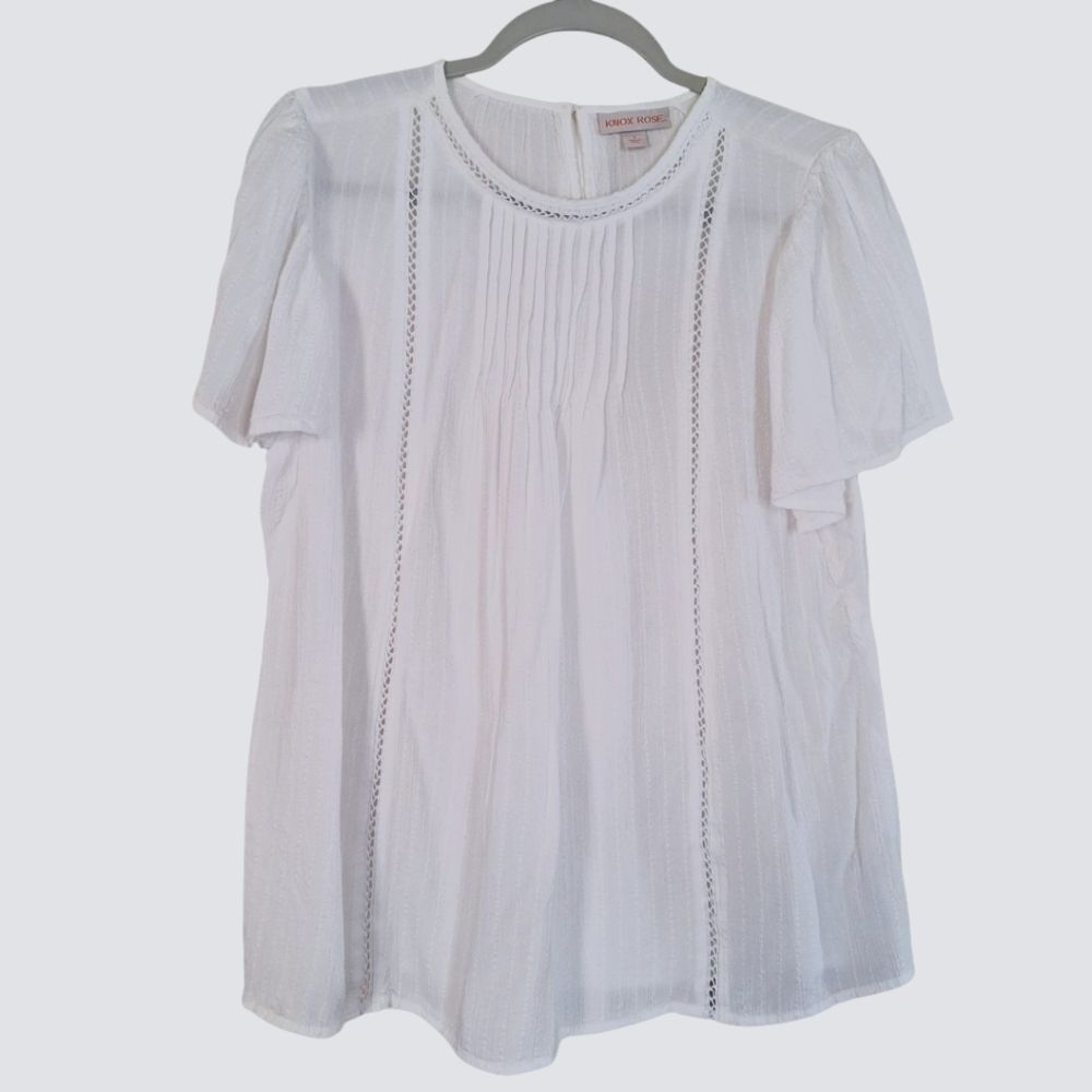 Knox Rose White Short Sleeve Blouse Loose Flowy Small Womens